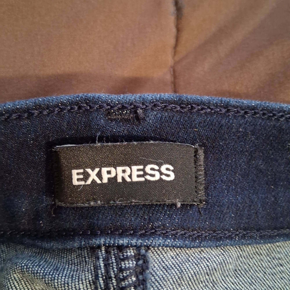 Express Dark Blue Women's Skyscraper Mid Rise Jeans. With Split Boot Flare - Picture 3 of 7